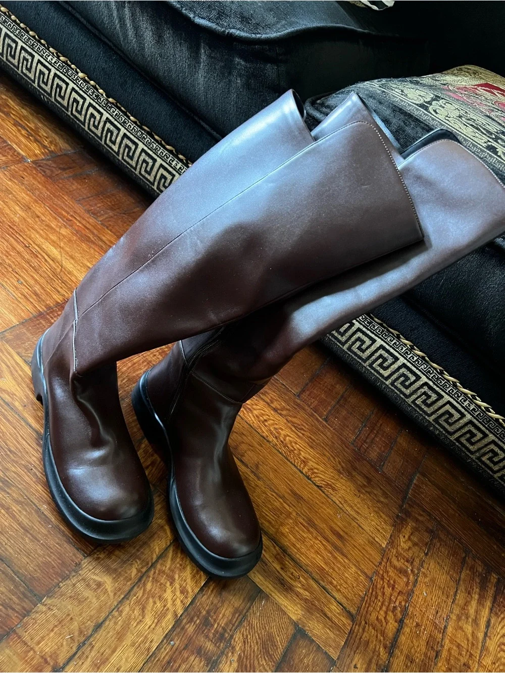 Jeffrey Campbell Knee Leather Boots in Dark Brown